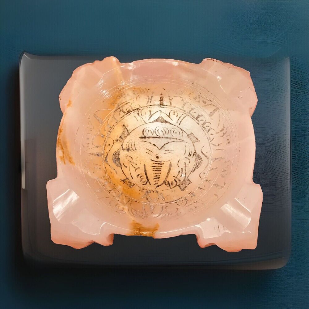 VTG Alabaster Ashtray Elephant Inlay Mid-Century Genuine Hand Made Marble Onyx